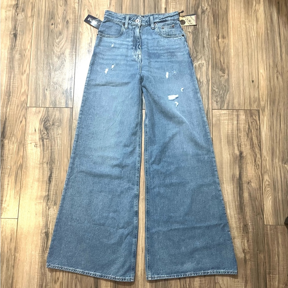 BUFFALO David Bitton ALICE High Rise Super Wide Leg Distressed Cotton Jeans 25